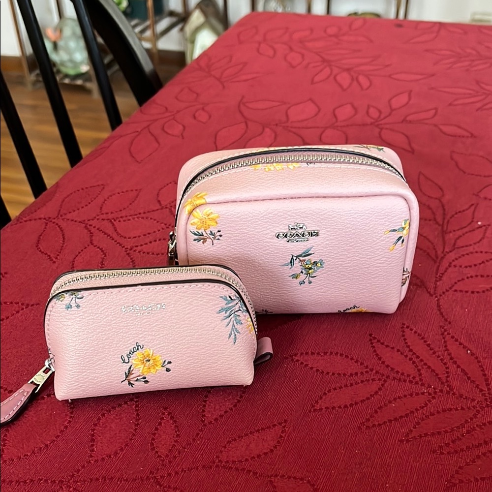 Coach Pink Floral Cosmetic Bag Set